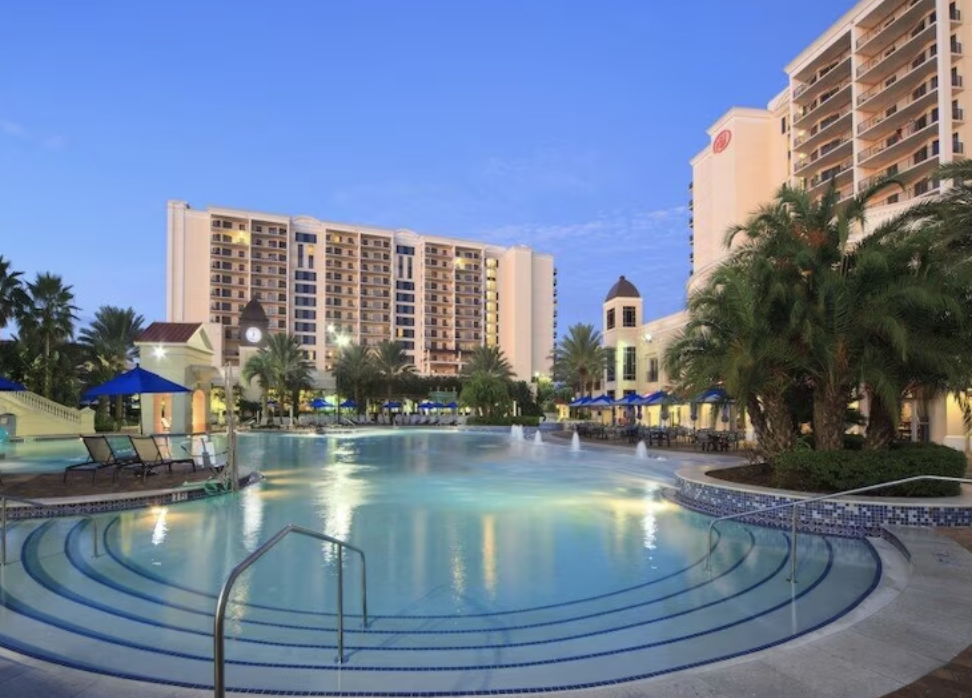 Parc Soleil pool at dusk on arrival day