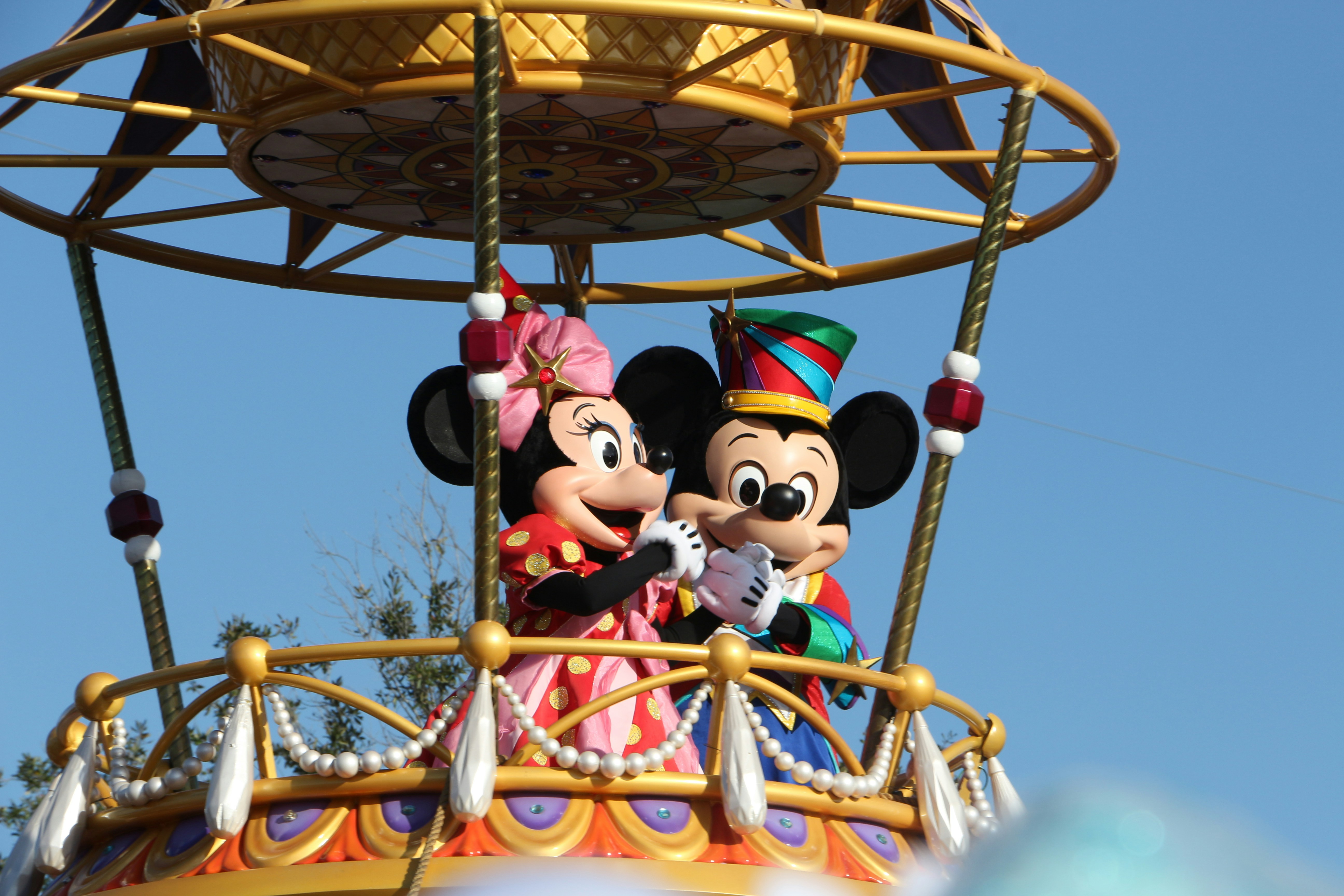 Mickey and Minnie on a parade float